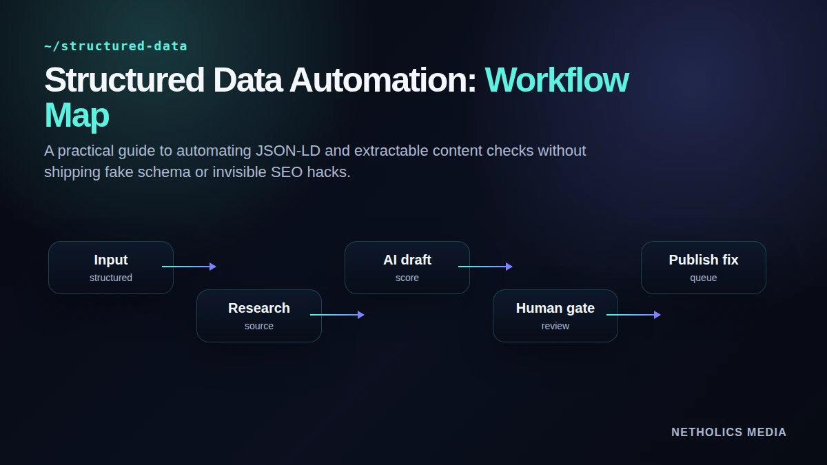 Dark Netholics technical workflow map for structured data automation for LLM crawlers.
